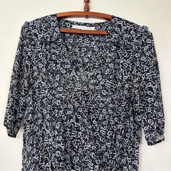 Veronica Beard Dakota Flounce Printed Black and Blue Mini Dress Size 10 - Picture 3 of 13